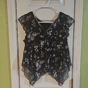 Chic Black Floral Kids Blouse